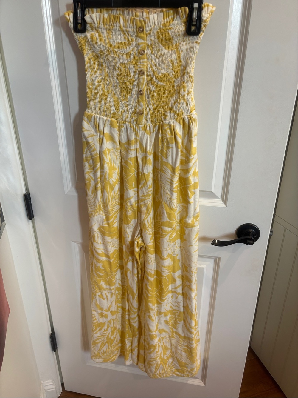 Billabong Yellow and White Floral Strapless Jumpsuit